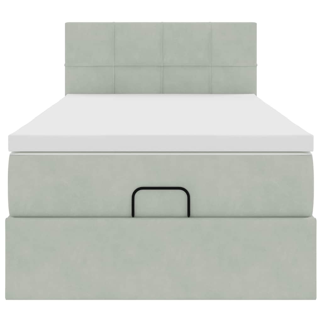 Ottoman bed met matras 90x190cm fluweel lichtgrijs
