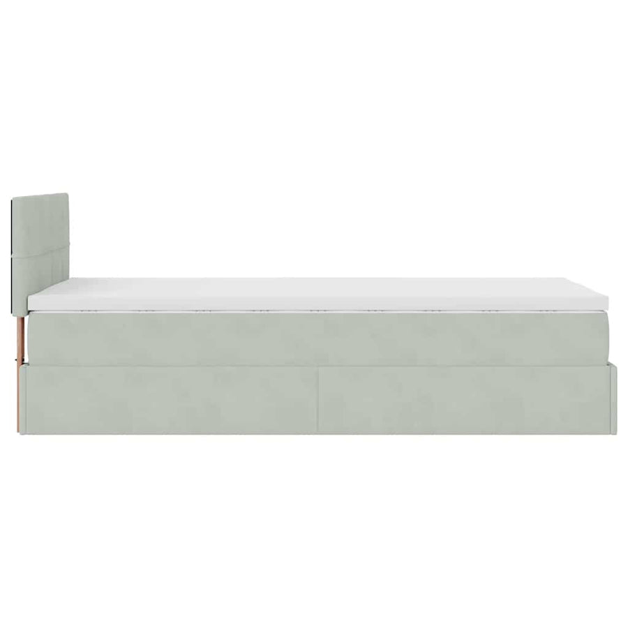 Ottoman bed met matras 90x190cm fluweel lichtgrijs