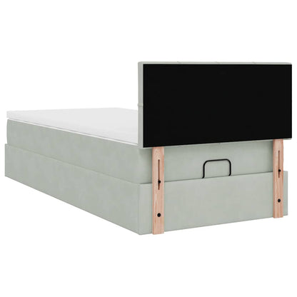 Ottoman bed met matras 90x190cm fluweel lichtgrijs