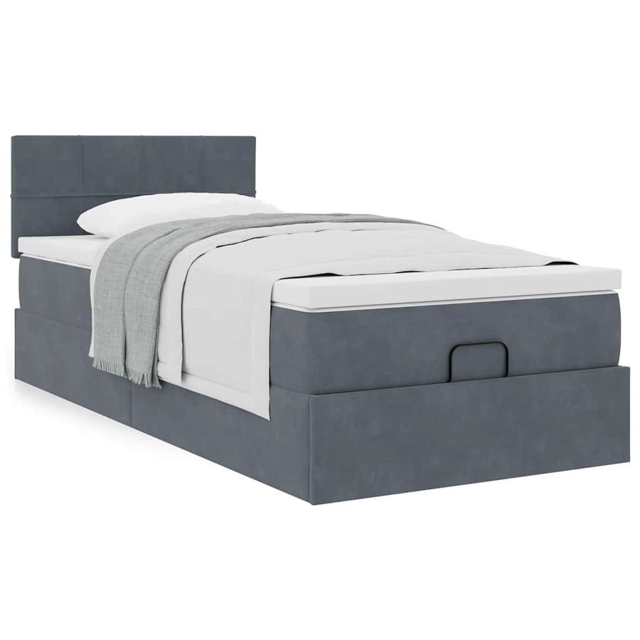 Ottoman bed met matras 90x190cm fluweel donkergrijs