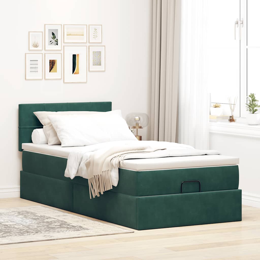 Ottoman bed met matras 90x190cm fluweel donkergroen