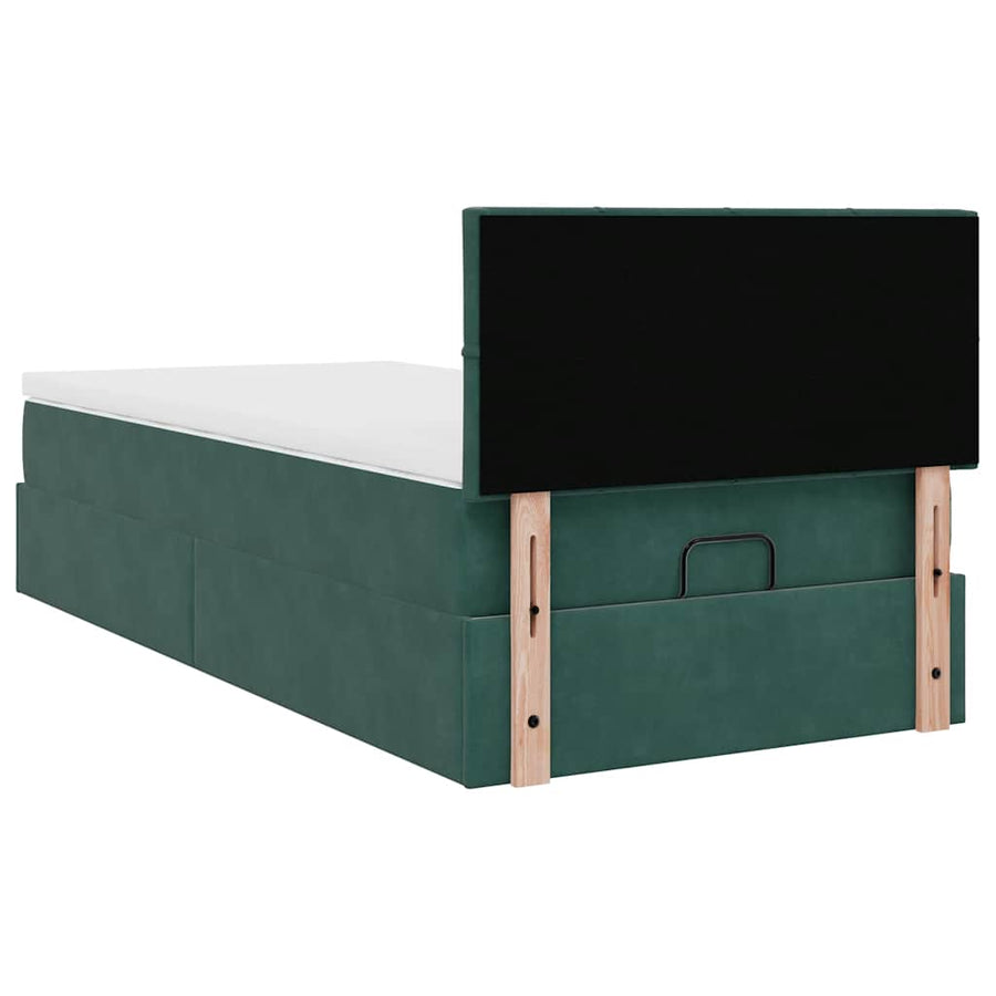 Ottoman bed met matras 90x190cm fluweel donkergroen