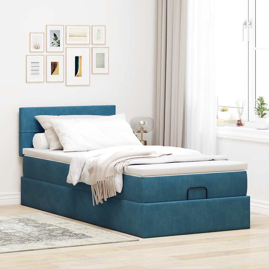 Ottoman bed met matras 90x190cm fluweel donkerblauw