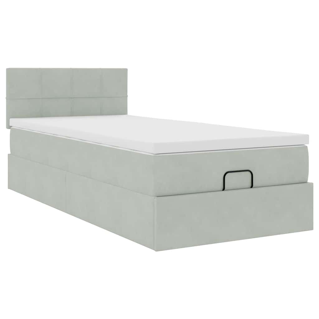 Ottoman bed met matras 90x200cm fluweel lichtgrijs