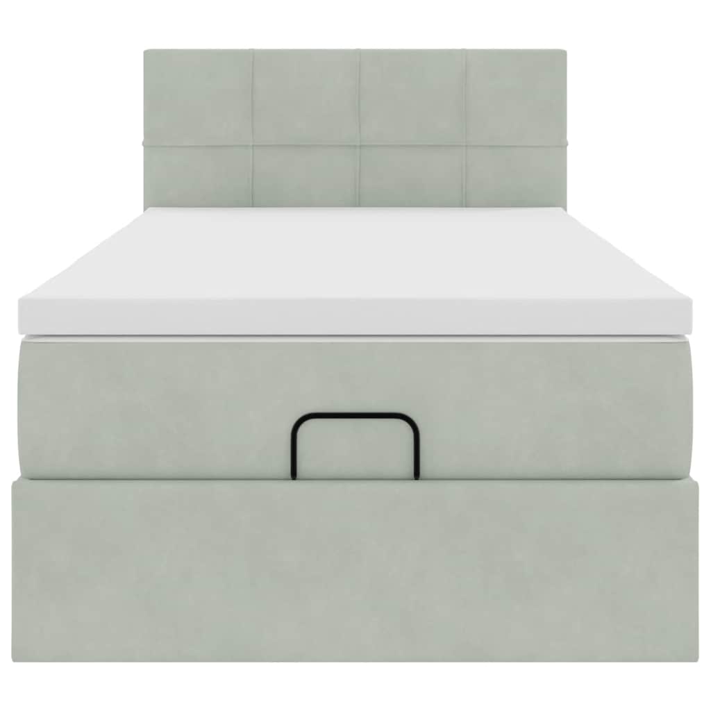 Ottoman bed met matras 90x200cm fluweel lichtgrijs