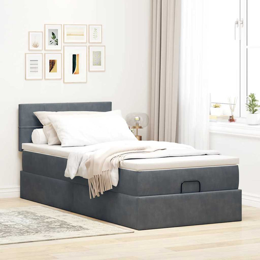 Ottoman bed met matras 90x200cm fluweel donkergrijs