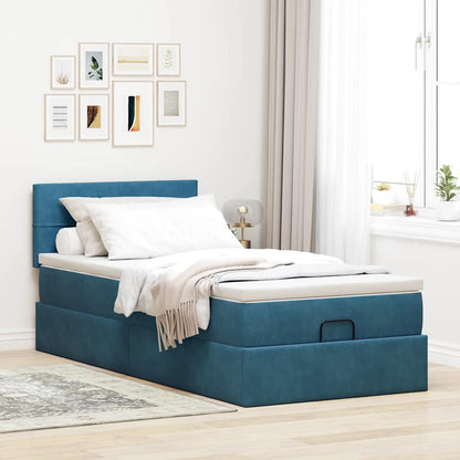 Ottoman bed met matras 90x200cm fluweel donkerblauw