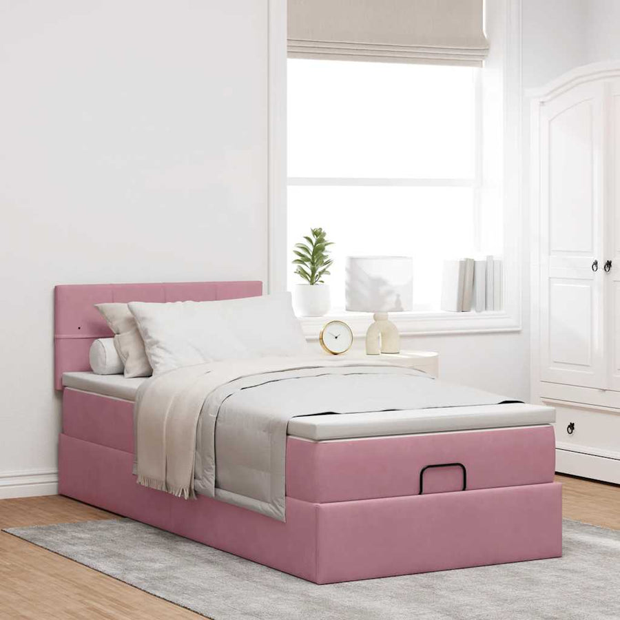 Ottoman bed met matras 90x200cm fluweel roze