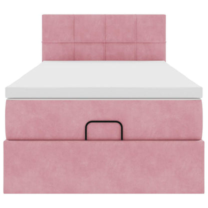 Ottoman bed met matras 90x200cm fluweel roze