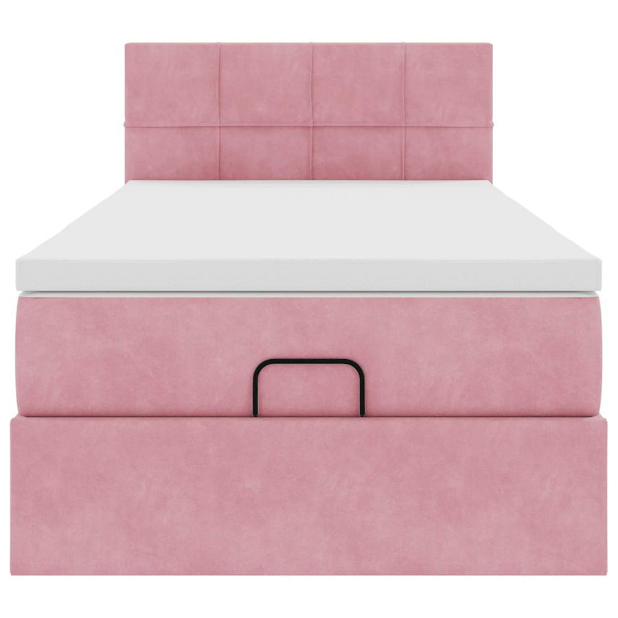 Ottoman bed met matras 90x200cm fluweel roze