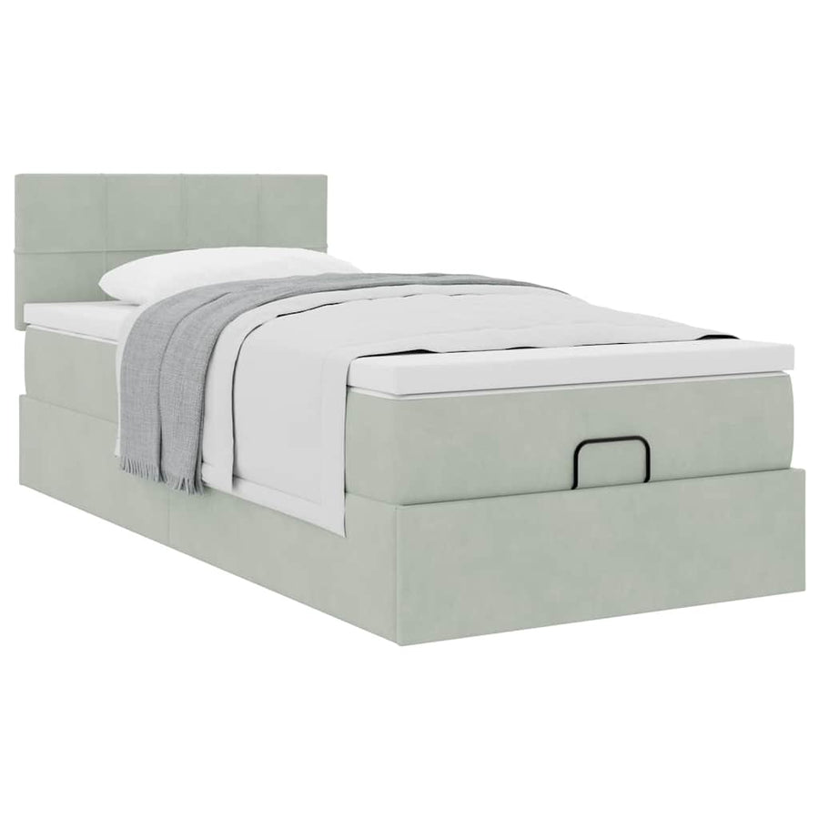 Ottoman bed met matras 100x200 cm fluweel lichtgrijs