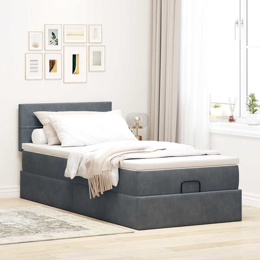 Ottoman bed met matras 100x200 cm fluweel donkergrijs