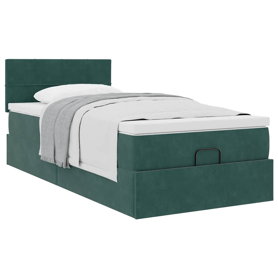 Ottoman bed met matras 100x200 cm fluweel donkergroen
