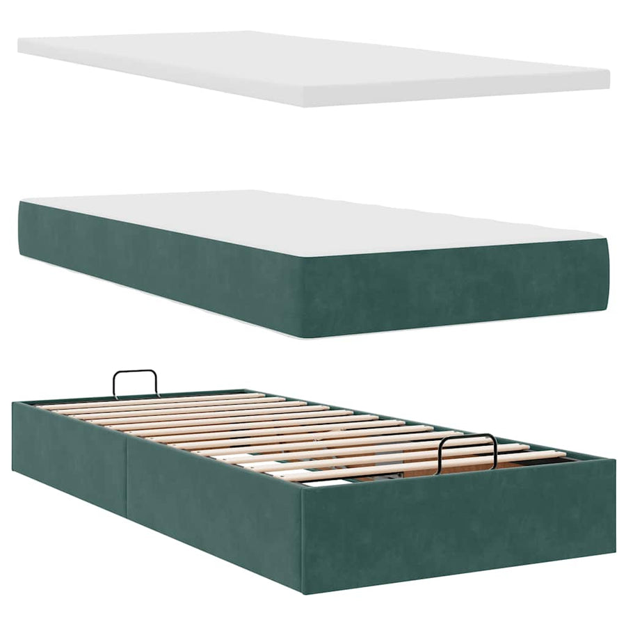 Ottoman bed met matras 100x200 cm fluweel donkergroen