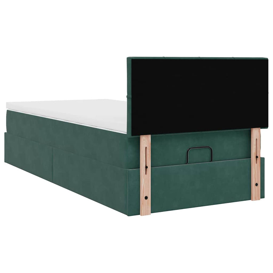 Ottoman bed met matras 100x200 cm fluweel donkergroen