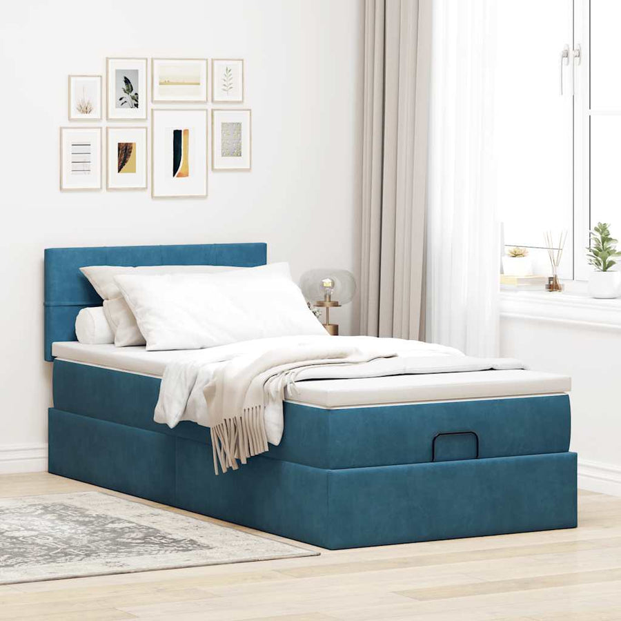 Ottoman bed met matras 100x200 cm fluweel donkerblauw