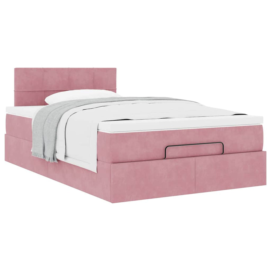 Ottoman bed met matras 120x190 cm fluweel roze
