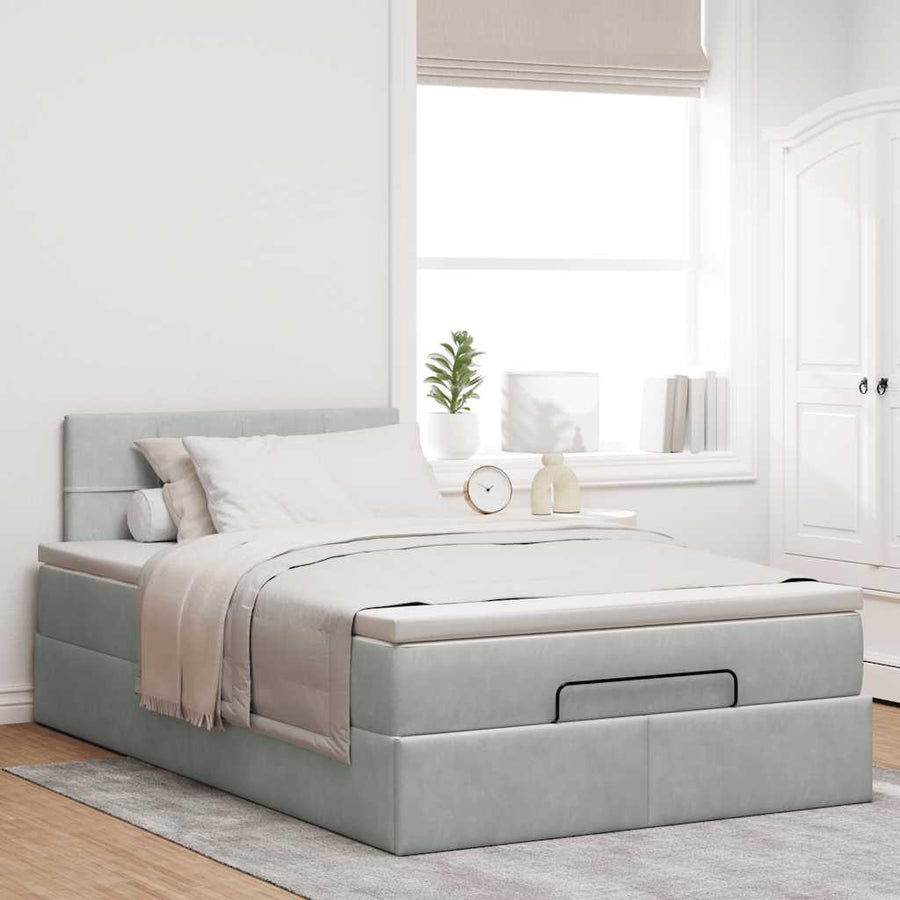 Ottoman bed met matras 120x200 cm fluweel lichtgrijs
