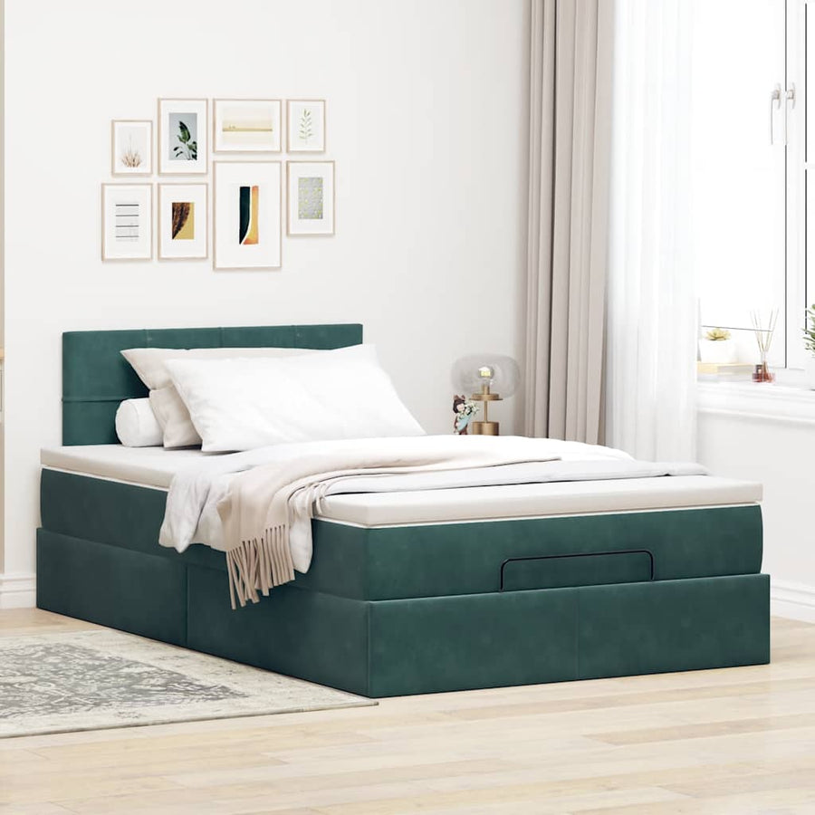 Ottoman bed met matras 120x200cm fluweel donkergroen