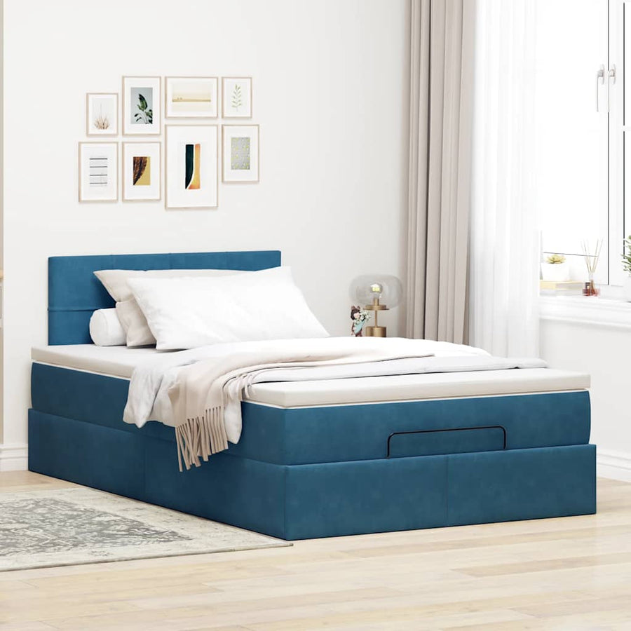 Ottoman bed met matras 120x200cm fluweel donkerblauw