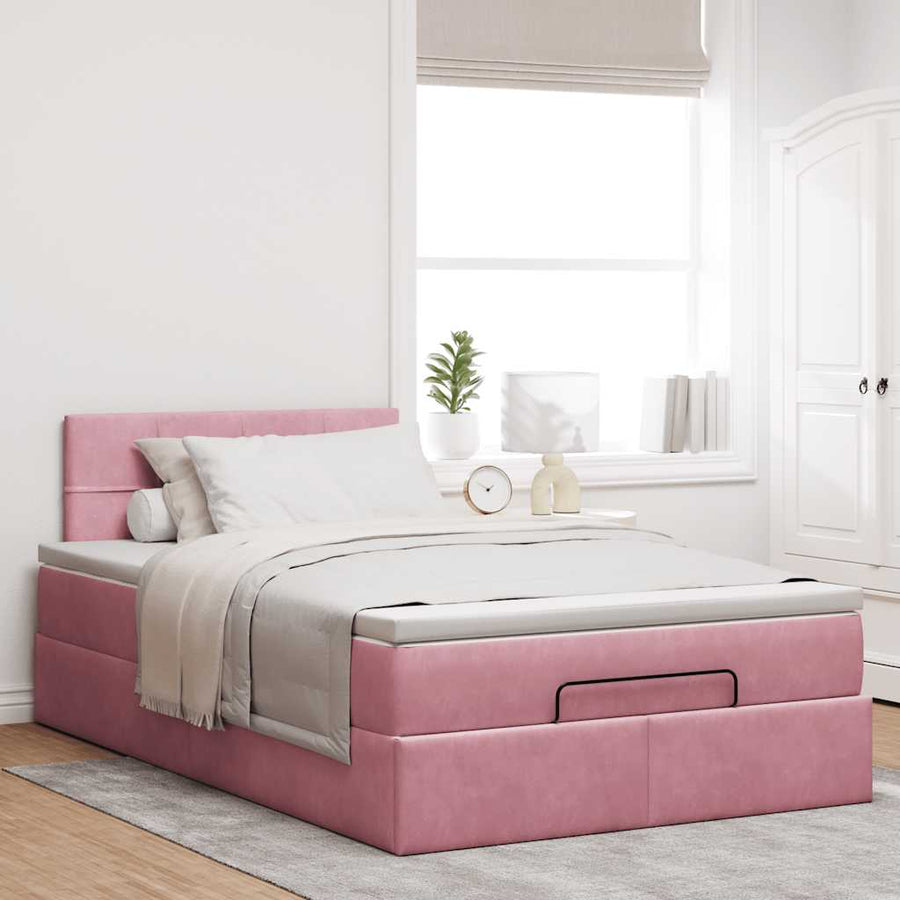 Ottoman bed met matras 120x200cm fluweel roze