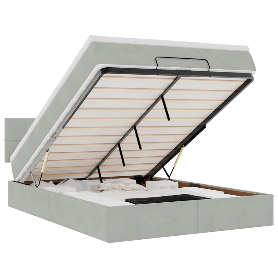 Ottoman bed met matras 140x190cm fluweel lichtgrijs