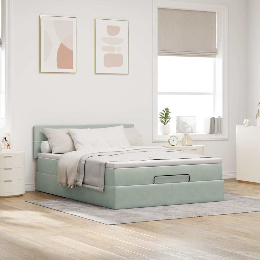 Ottoman bed met matras 140x190cm fluweel lichtgrijs