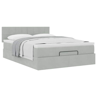 Ottoman bed met matras 140x190cm fluweel lichtgrijs