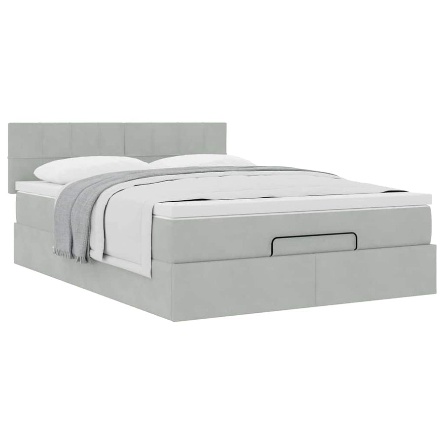 Ottoman bed met matras 140x190cm fluweel lichtgrijs