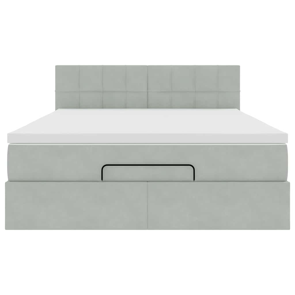 Ottoman bed met matras 140x190cm fluweel lichtgrijs