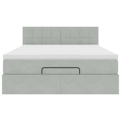 Ottoman bed met matras 140x190cm fluweel lichtgrijs