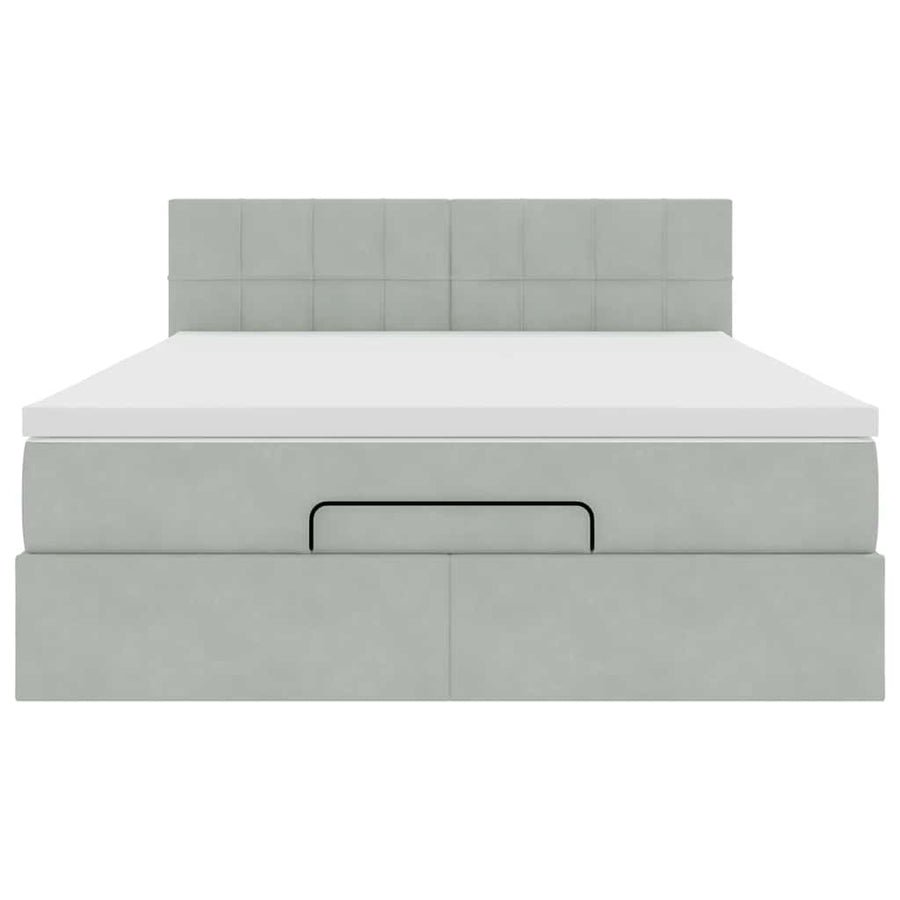 Ottoman bed met matras 140x190cm fluweel lichtgrijs