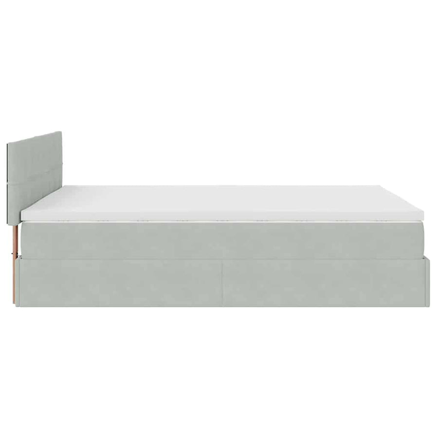 Ottoman bed met matras 140x190cm fluweel lichtgrijs