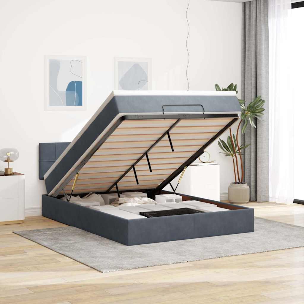 Ottoman bed met matras 140x190cm fluweel donkergrijs