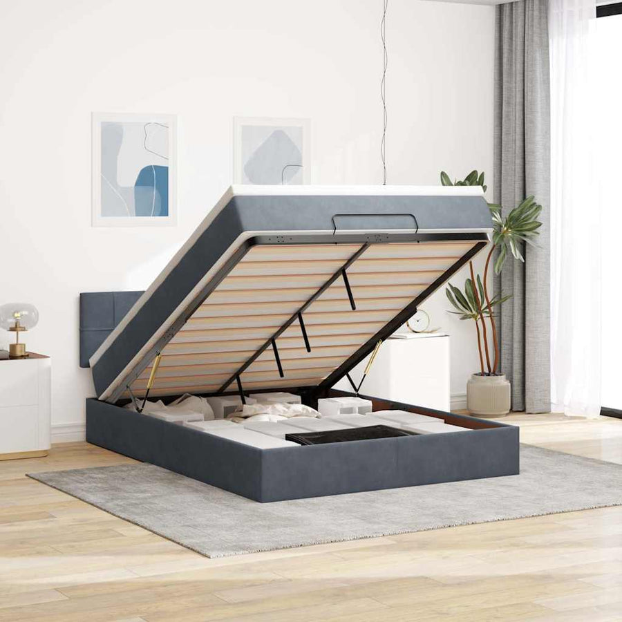 Ottoman bed met matras 140x190cm fluweel donkergrijs