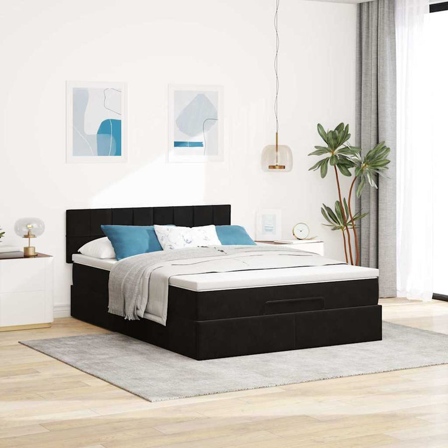Ottoman bed met matras 140x190cm fluweel zwart