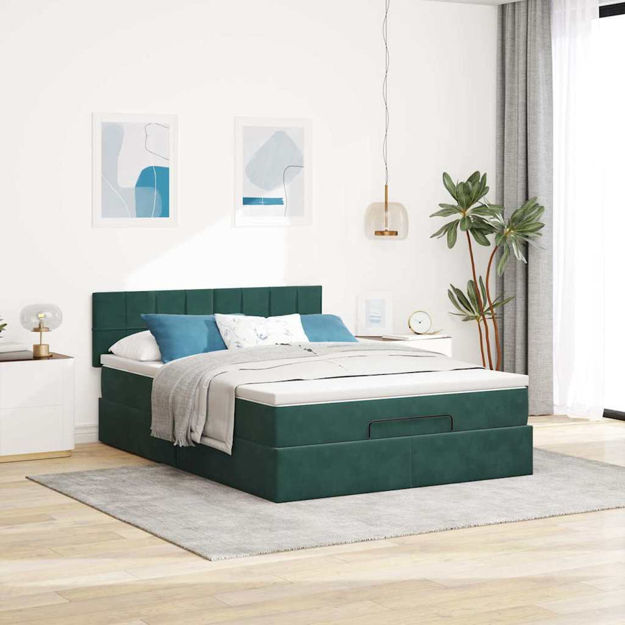 Ottoman bed met matras 140x190cm fluweel donkergroen
