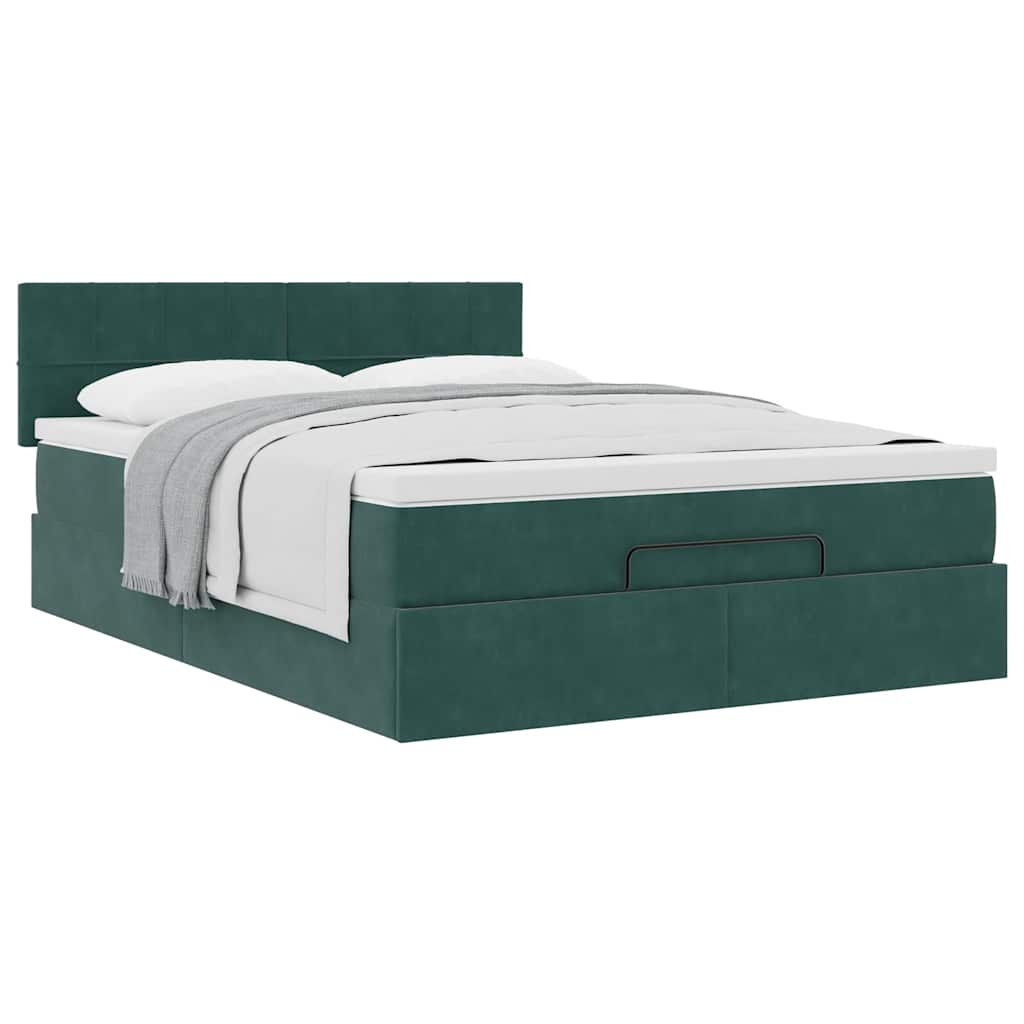 Ottoman bed met matras 140x190cm fluweel donkergroen
