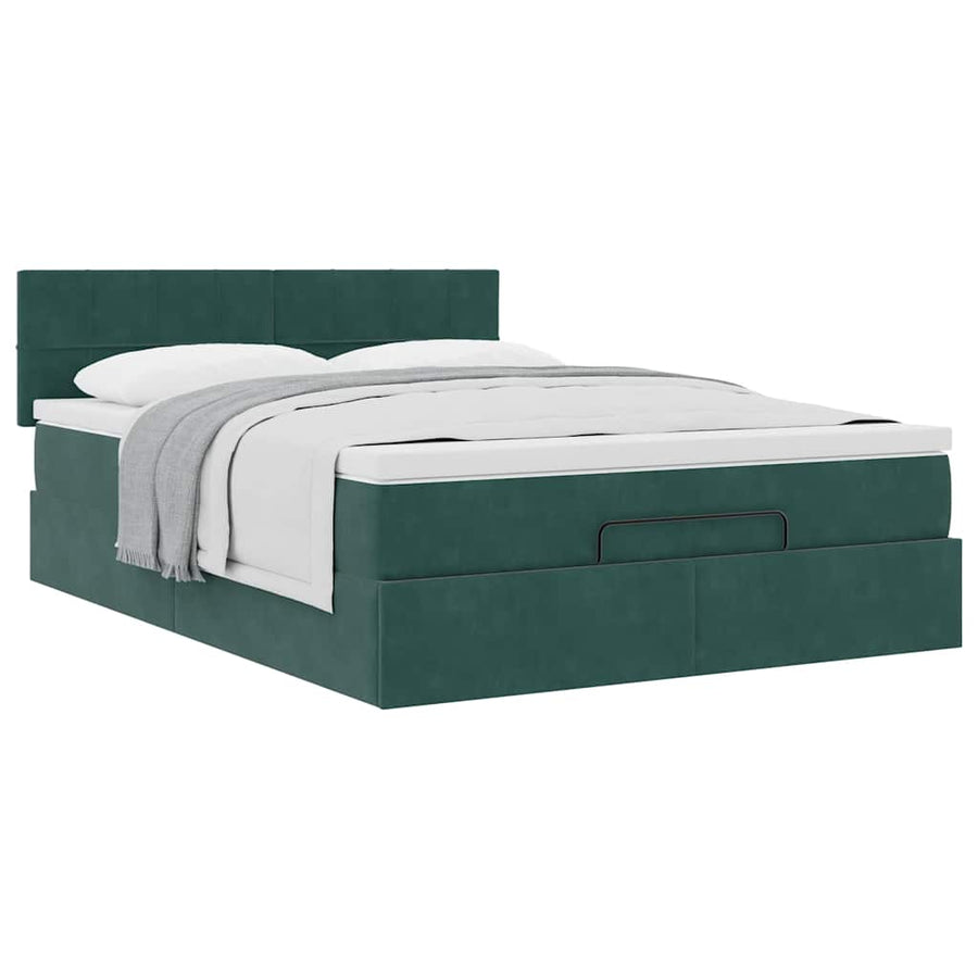 Ottoman bed met matras 140x190cm fluweel donkergroen