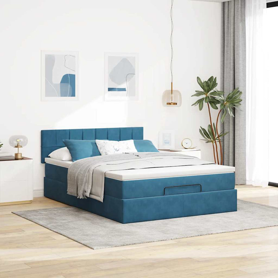 Ottoman bed met matras 140x190cm fluweel donkerblauw