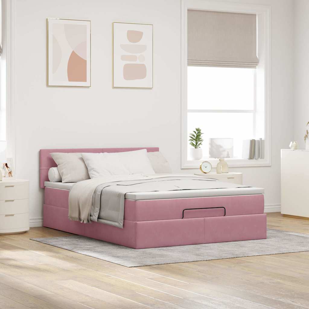 Ottoman bed met matras 140x190cm fluweel roze