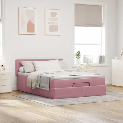 Ottoman bed met matras 140x190cm fluweel roze