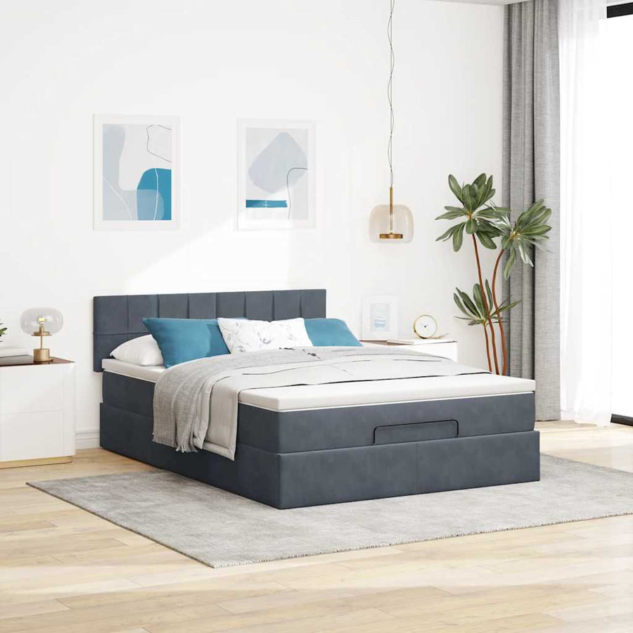 Ottoman bed met matras 140x200cm fluweel donkergrijs