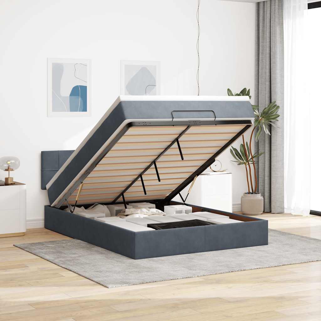 Ottoman bed met matras 140x200cm fluweel donkergrijs