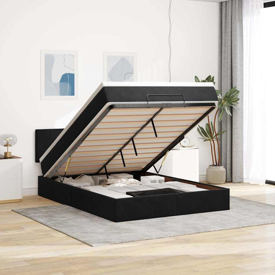 Ottoman Bed Met Matras 140X200Cm Fluweel 140 x 200 cm Zwart