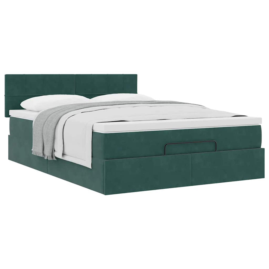 Ottoman bed met matras 140x200cm fluweel donkergroen