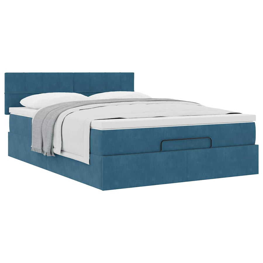 Ottoman bed met matras 140x200cm fluweel donkerblauw