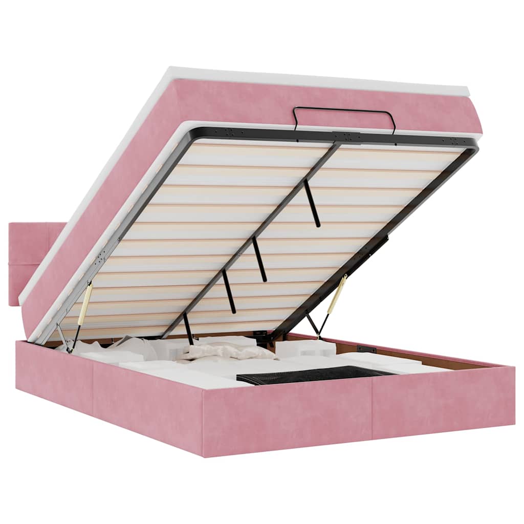 Ottoman bed met matras 140x200cm fluweel roze