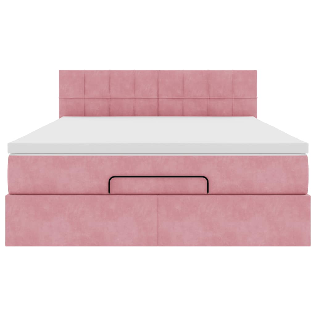 Ottoman bed met matras 140x200cm fluweel roze