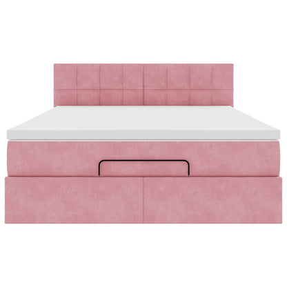 Ottoman bed met matras 140x200cm fluweel roze